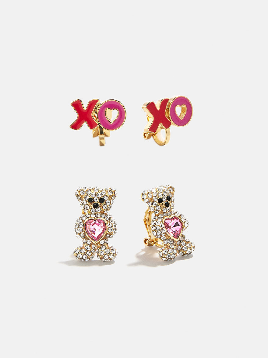 Happy Valentine’s Kids Clip-On Earring Set - Teddy Bear