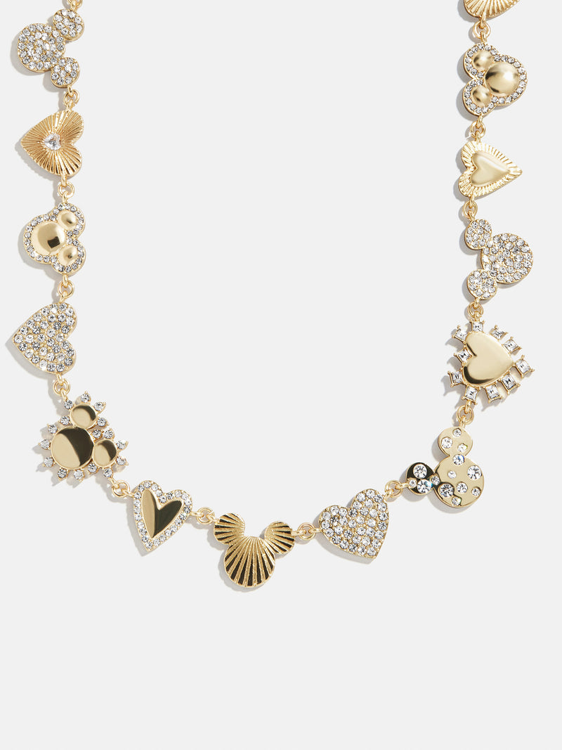 Disney Mickey Mouse Hearts Necklace - Gold/Pavé