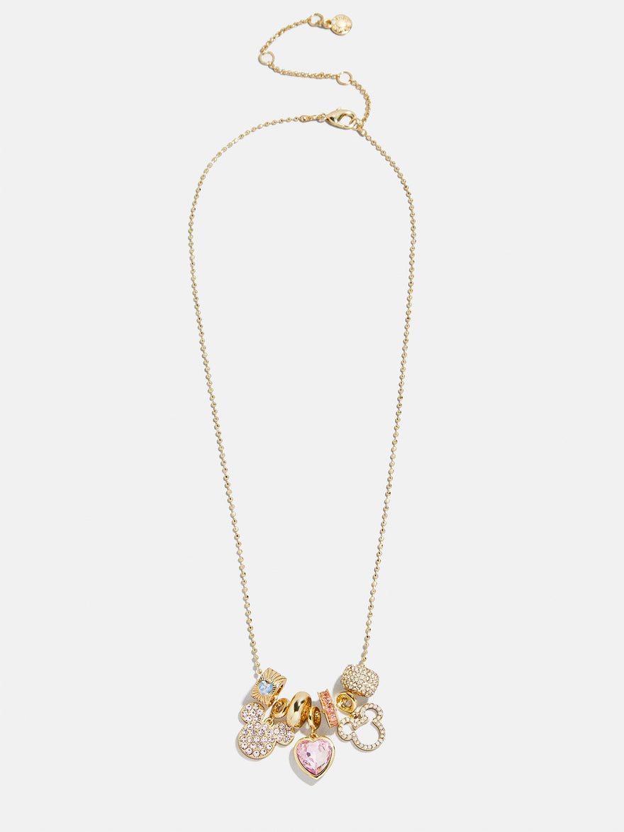 Disney Mickey Mouse Heart Charm Necklace - Gold/Pavé