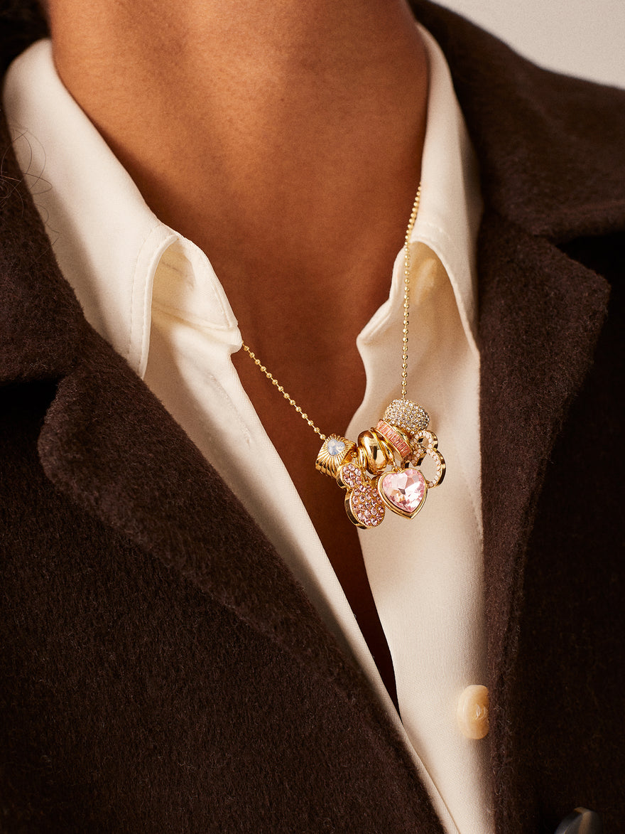 Disney Mickey Mouse Heart Charm Necklace - Gold/Pavé