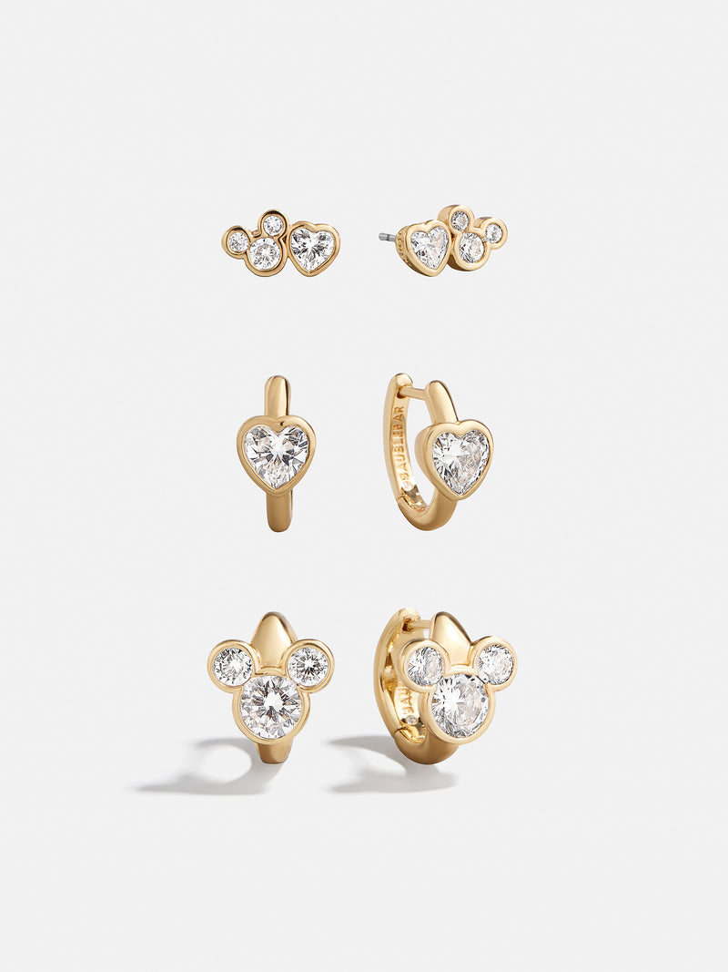 Disney Mickey Mouse & Heart Earring Set - Gold/Pavé
