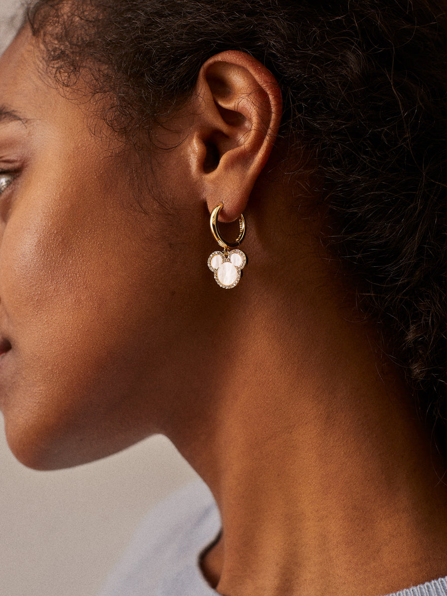 Disney Mickey Mouse Mother of Pearl Earring Set - Gold/Pavé