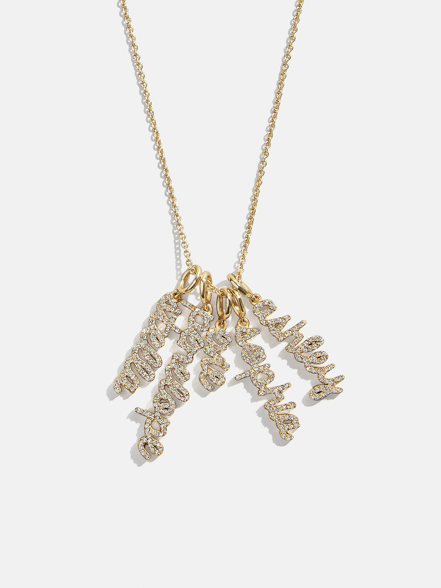 Mini Pavé Script Cluster Custom Nameplate Necklace - 5 Names
