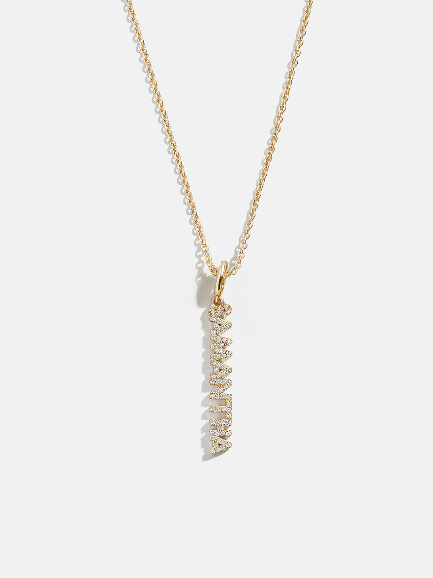 Mini Pave Block Cluster Custom Nameplate Necklace - 1 Name