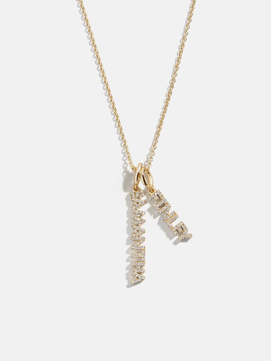 Mini Pave Block Cluster Custom Nameplate Necklace - 2 Names