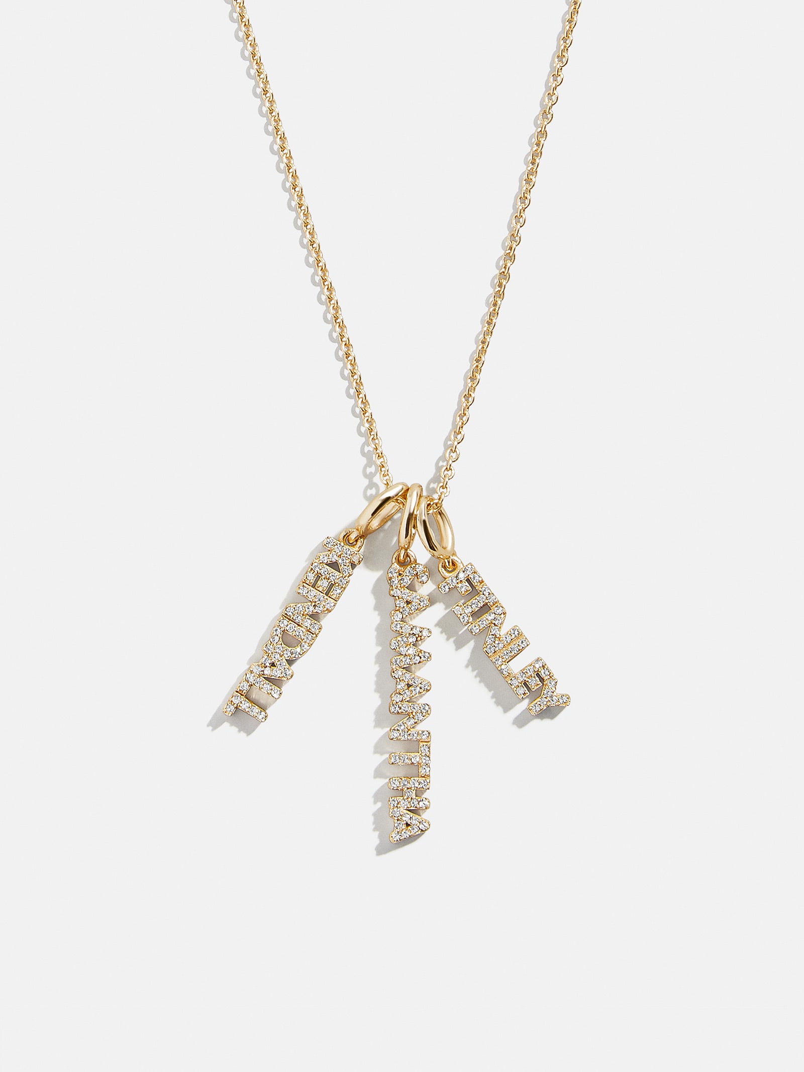 Mini Pave Block Cluster Custom Nameplate Necklace - 3 Names
