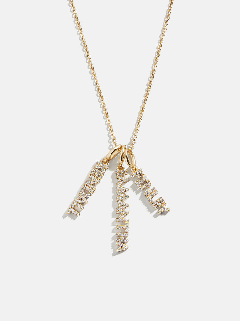 Mini Pave Block Cluster Custom Nameplate Necklace - 3 Names
