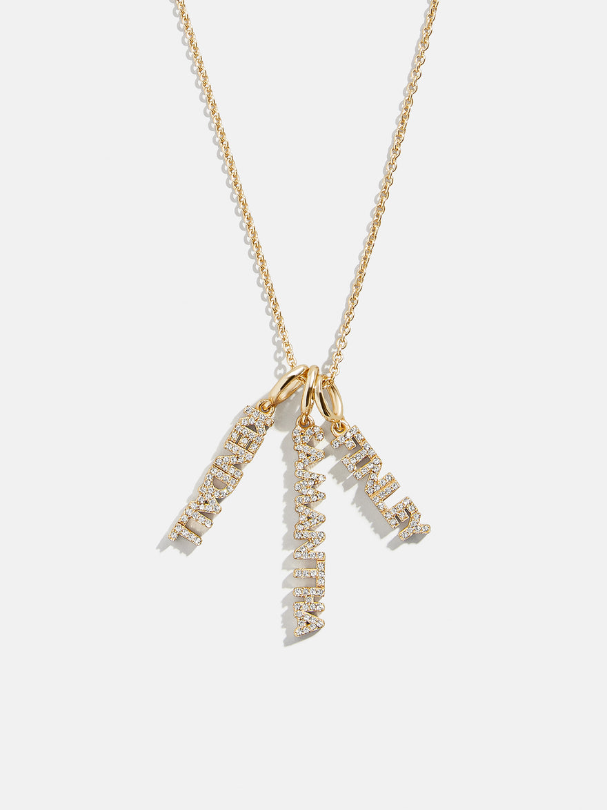 Mini Pave Block Cluster Custom Nameplate Necklace - 3 Names