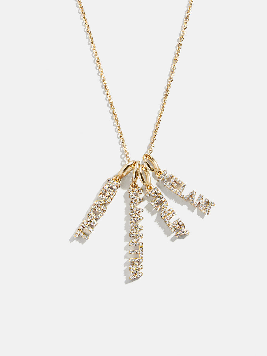 Mini Pave Block Cluster Custom Nameplate Necklace - 4 Names