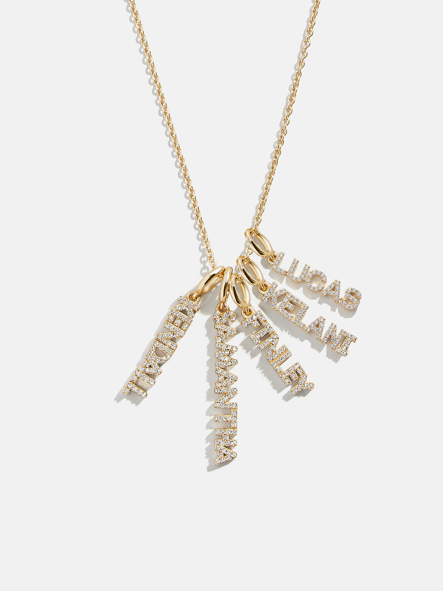 Mini Pave Block Cluster Custom Nameplate Necklace - 5 Names