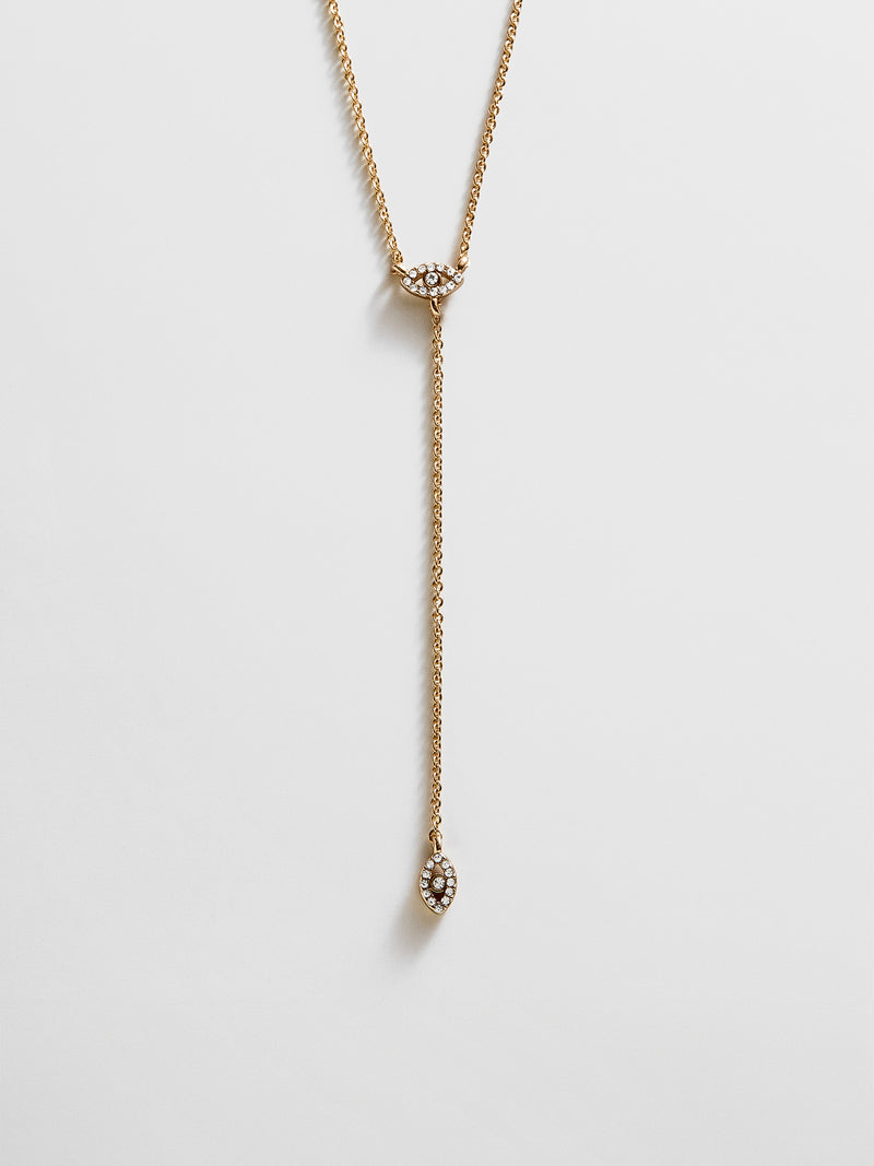 Evil Eye Lariat Necklace - Gold/Pavé
