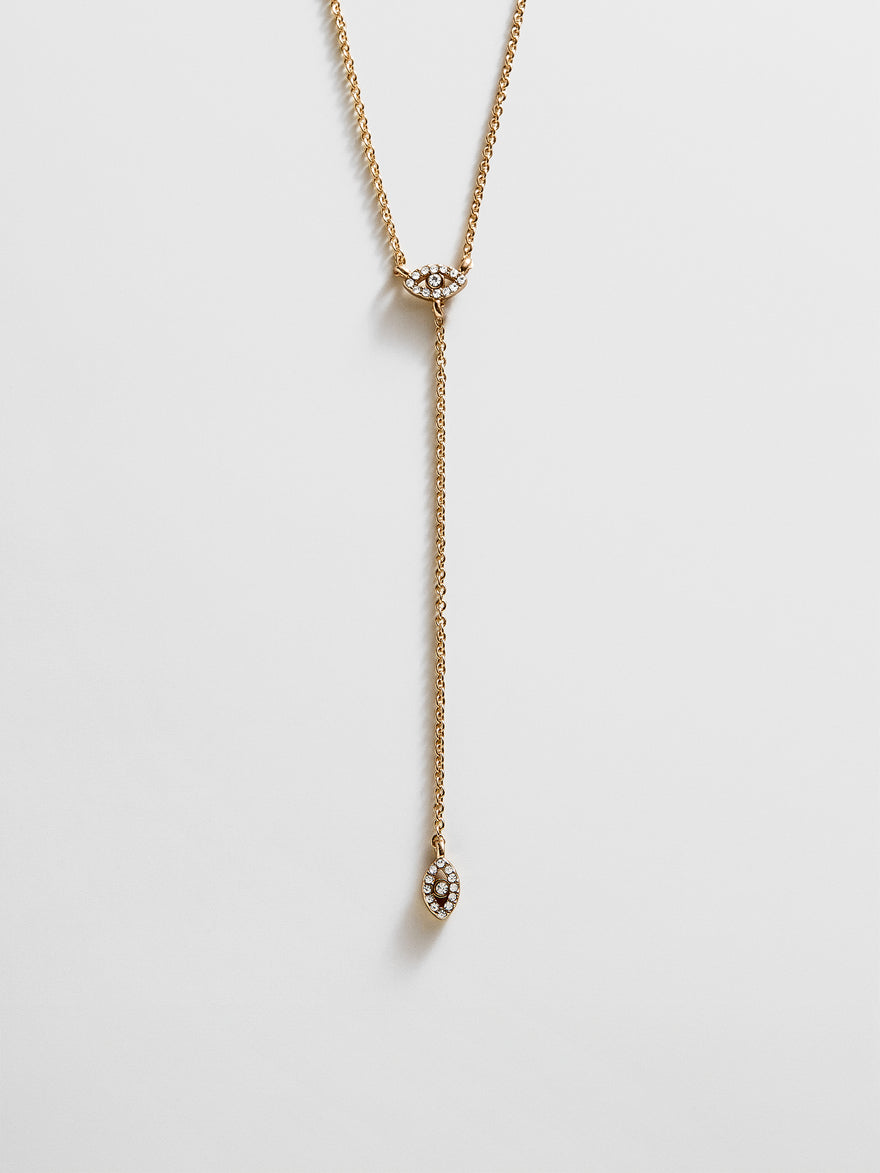 Evil Eye Lariat Necklace - Gold/Pavé