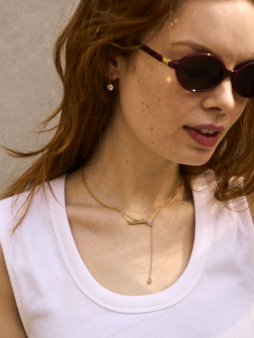 Evil Eye Lariat Necklace - Gold/Pavé