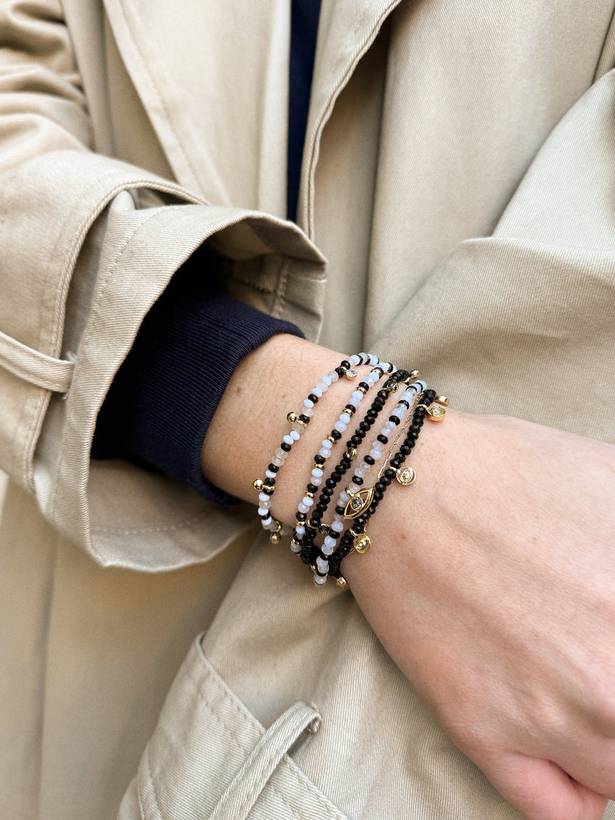 Indya Evil Eye Layered Bracelet Set - Black/White