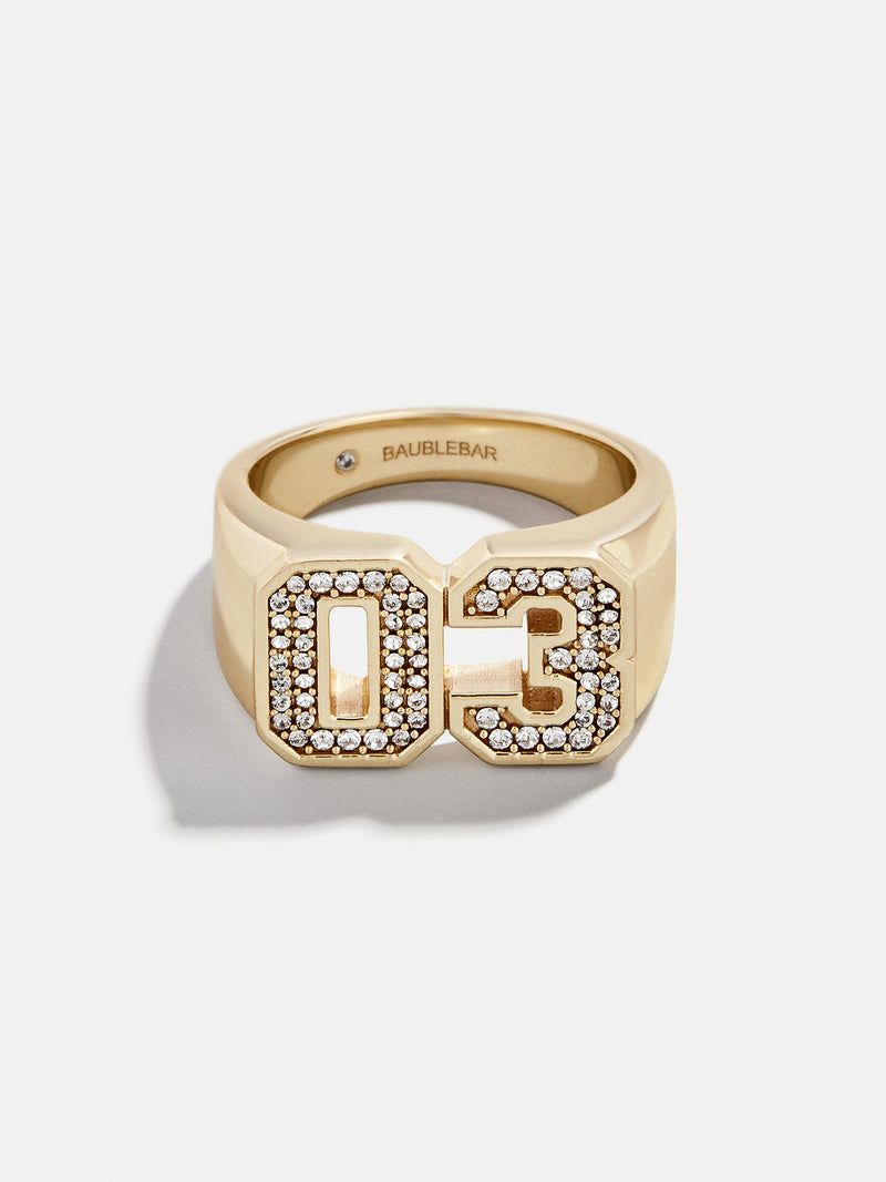 BaubleBar Varsity Number Custom Ring - Gold/Pavé - 
    25% Off Custom Gifts: The Annual Custom Event
  
