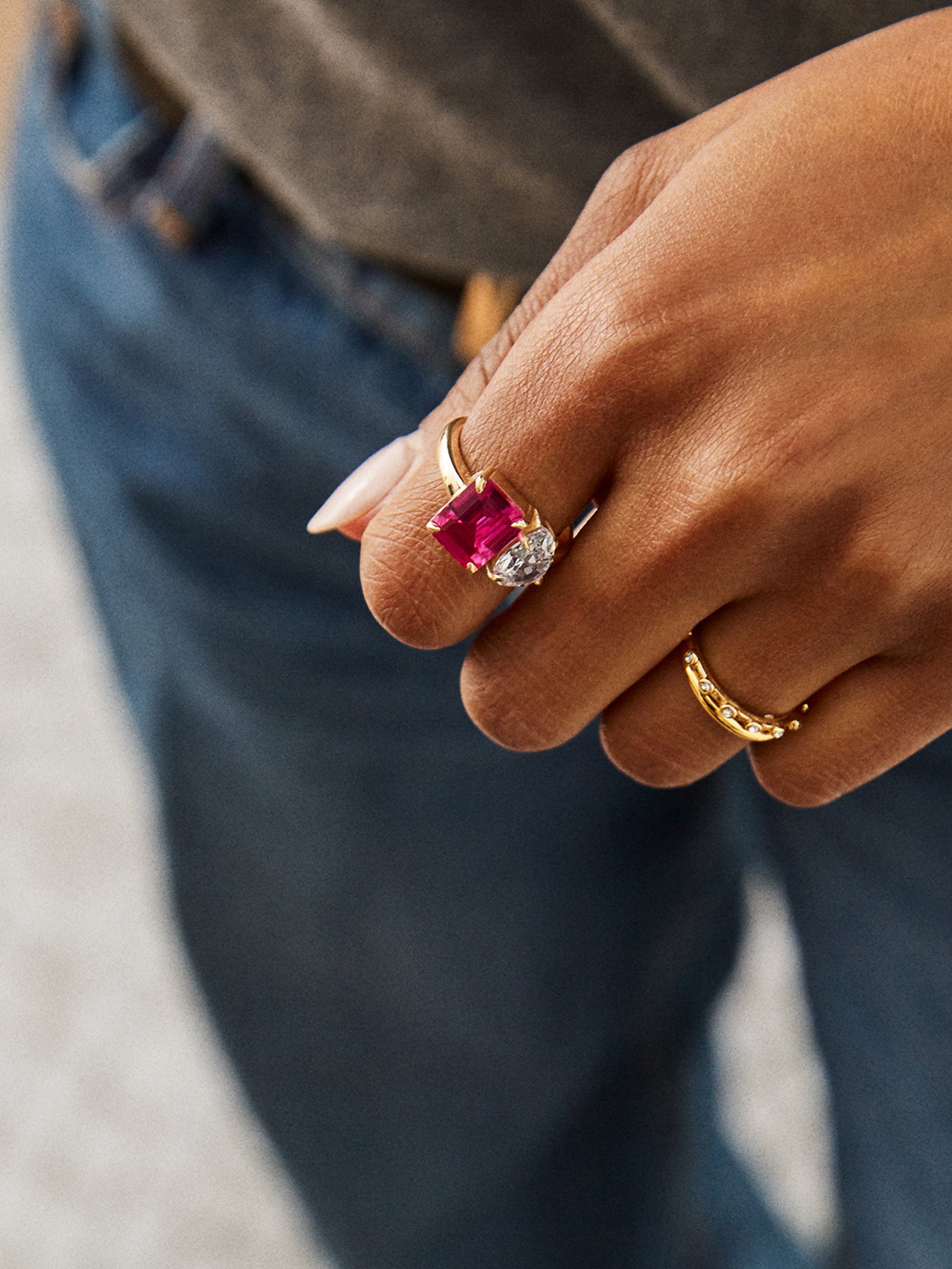 Toi et Moi Custom Birthstone Ring - Gold 7 – Cubic zirconia ring 