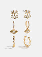 Good Intentions Evil Eye Earring Set - Gold/Pavé