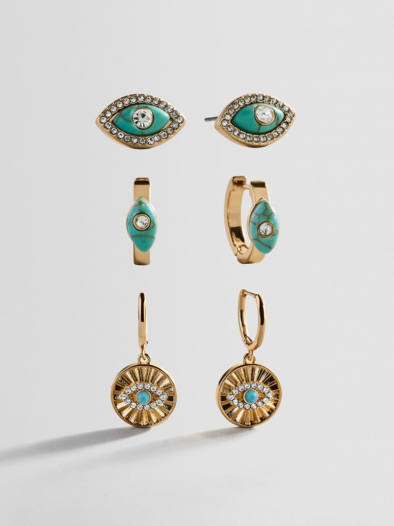 Stay Grounded Evil Eye Earring Set - Gold/Turquoise