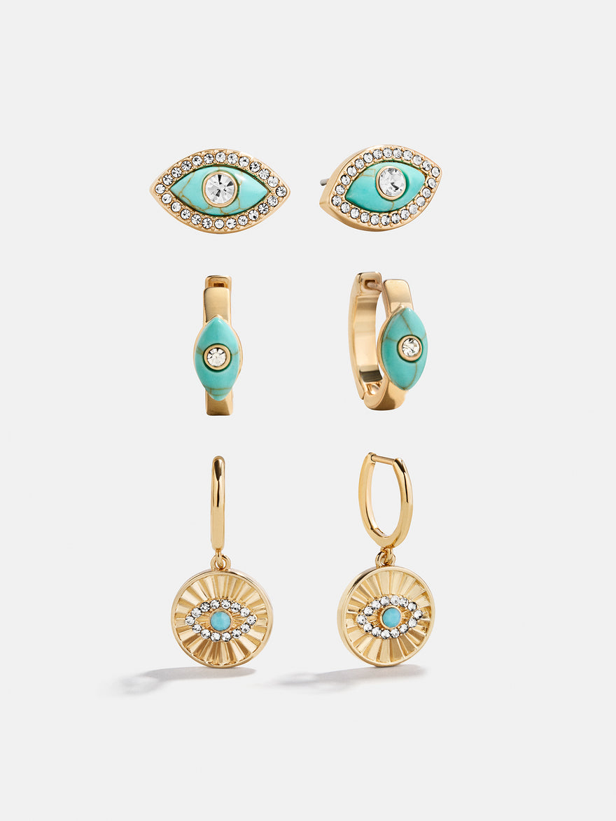 Stay Grounded Evil Eye Earring Set - Gold/Turquoise