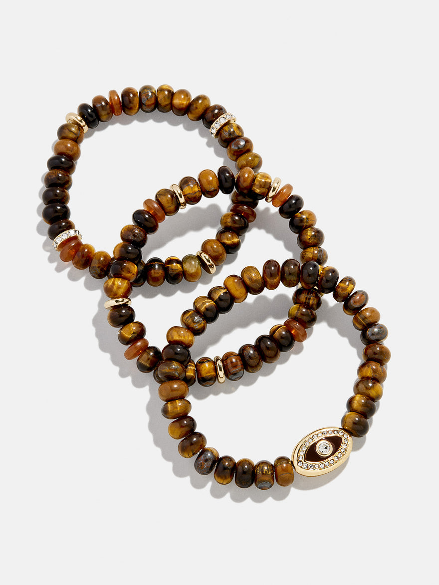 Energy Aligned Evil Eye Bracelet Set - Tiger's Eye
