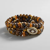Energy Aligned Evil Eye Bracelet Set - Tiger's Eye