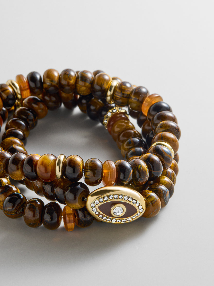 Energy Aligned Evil Eye Bracelet Set - Tiger's Eye