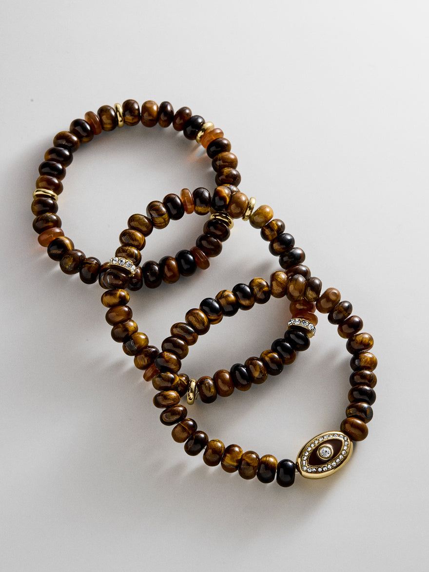 Energy Aligned Evil Eye Bracelet Set - Tiger's Eye