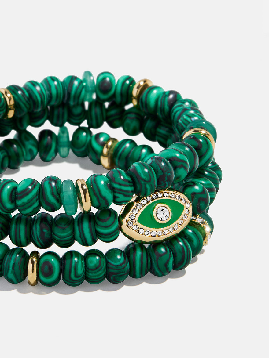 Energy Aligned Evil Eye Bracelet Set - Malachite