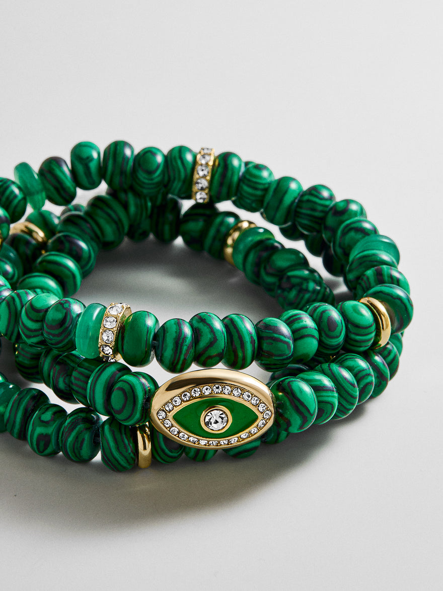 Energy Aligned Evil Eye Bracelet Set - Malachite