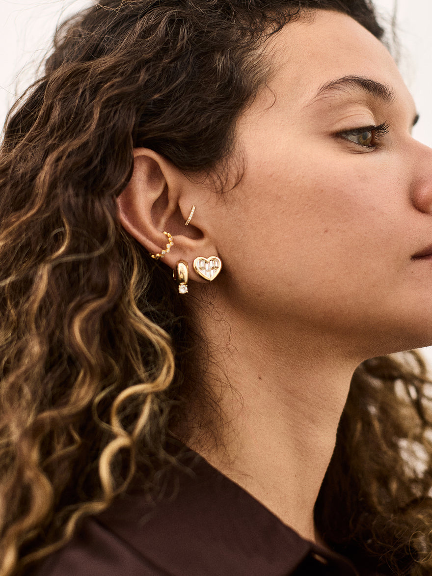 Sabrina Heart Stud Earrings - Gold/Pavé