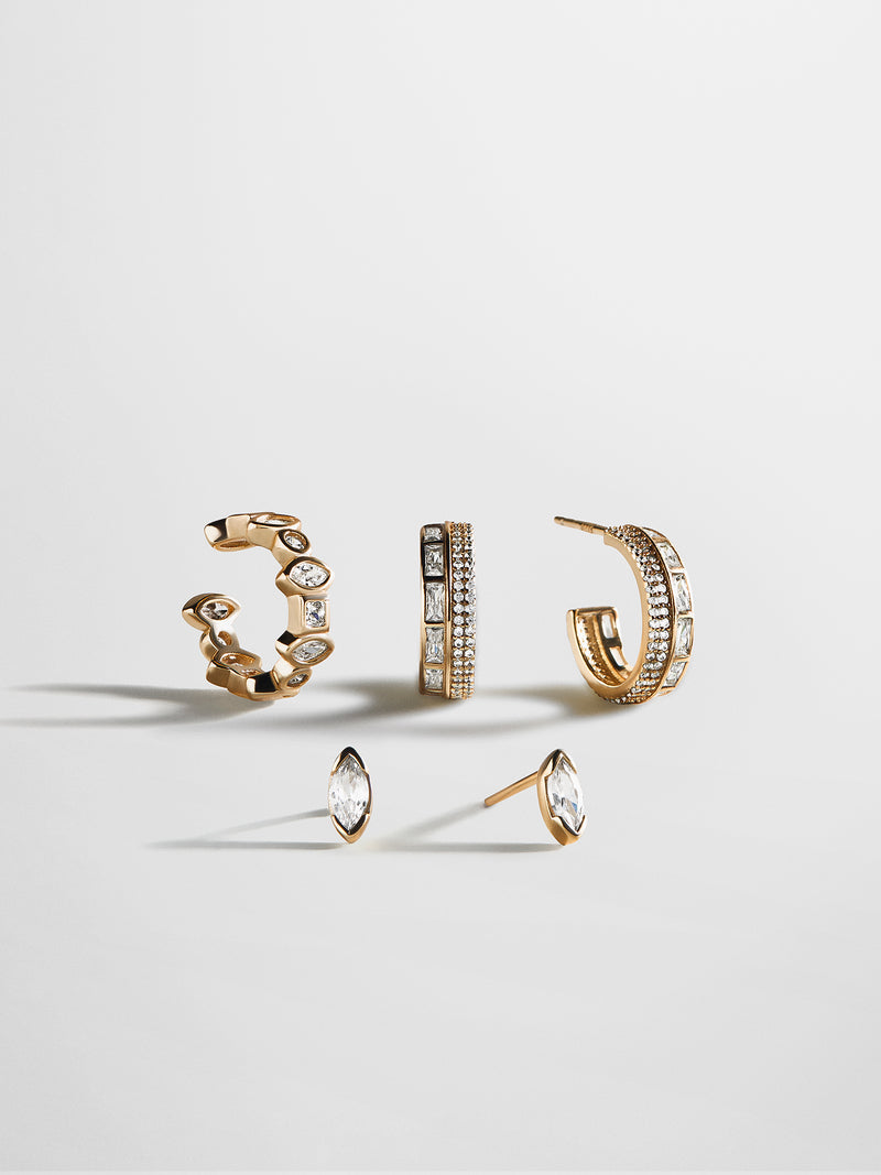 Maeve 14K Gold Earring Set - Gold/Pavé