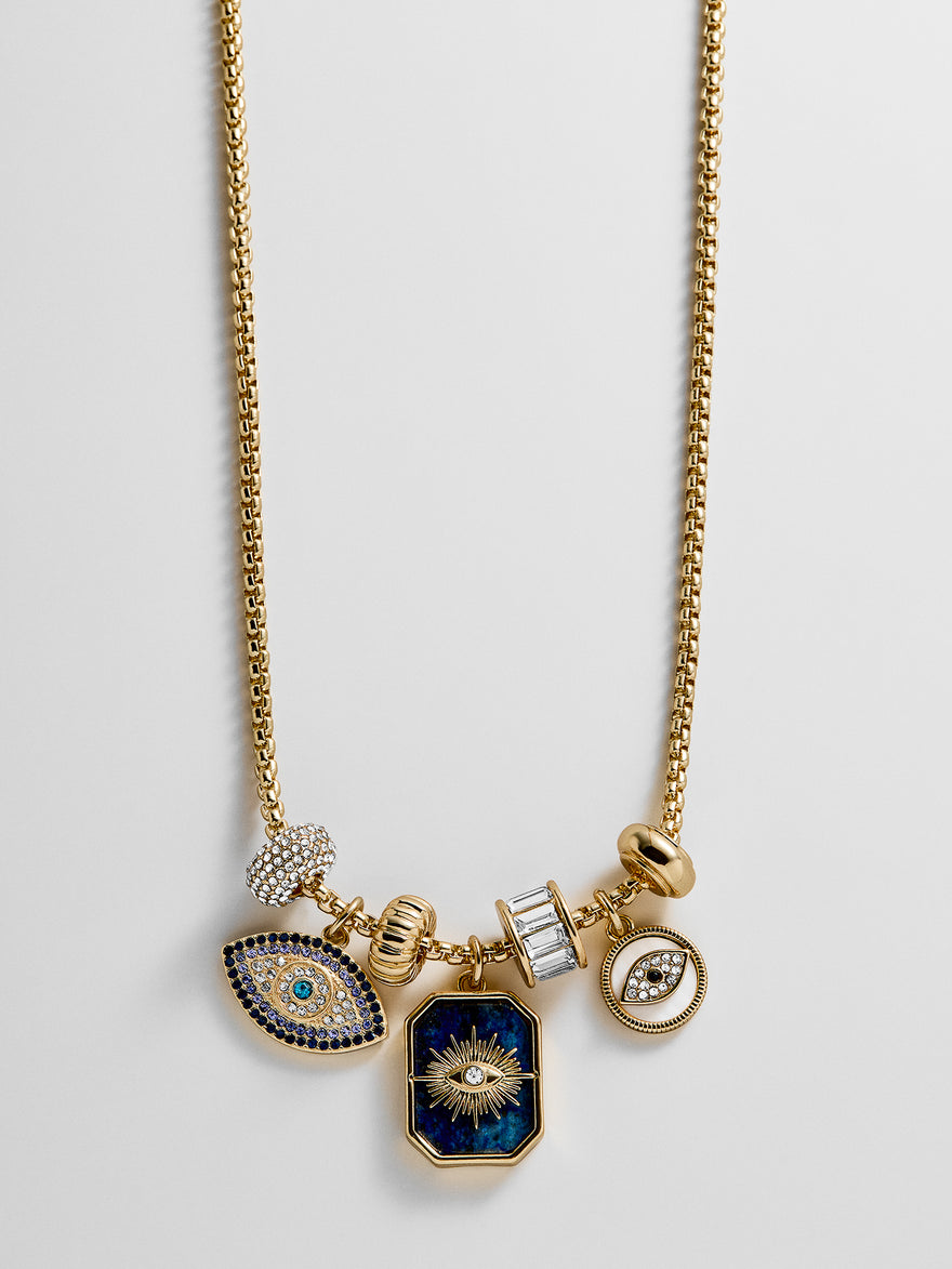 Evil Eye Charm Necklace - Lapis Evil Eye