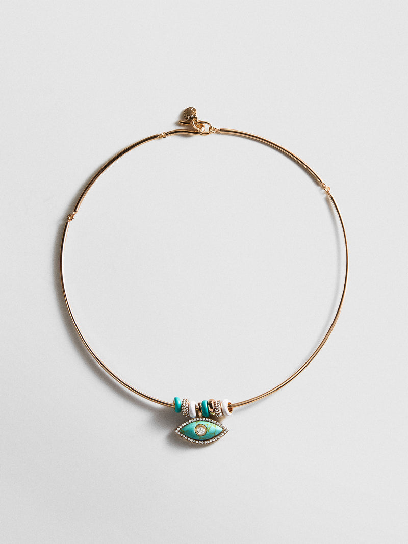 Evil Eye Collar Necklace - Gold/Blue