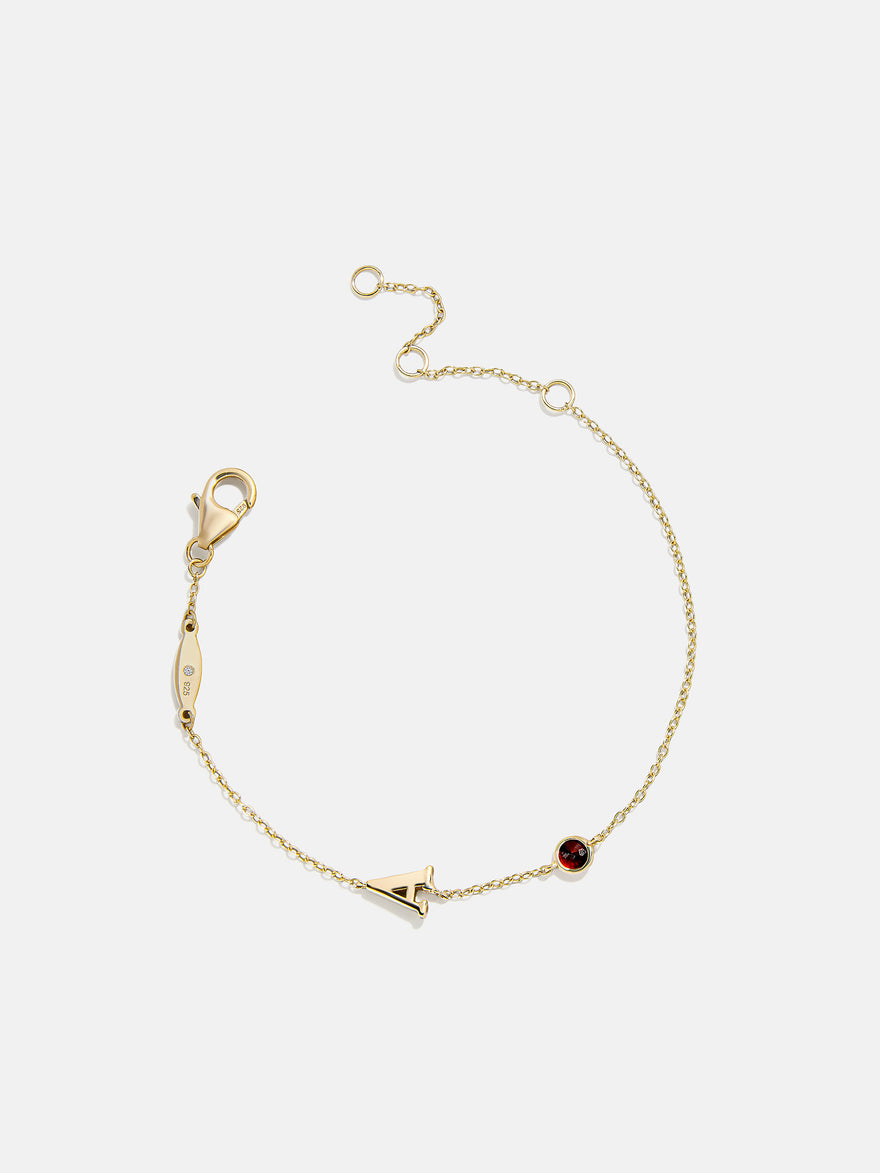 14K Gold Initial Birthstone Custom Bracelet - Garnet