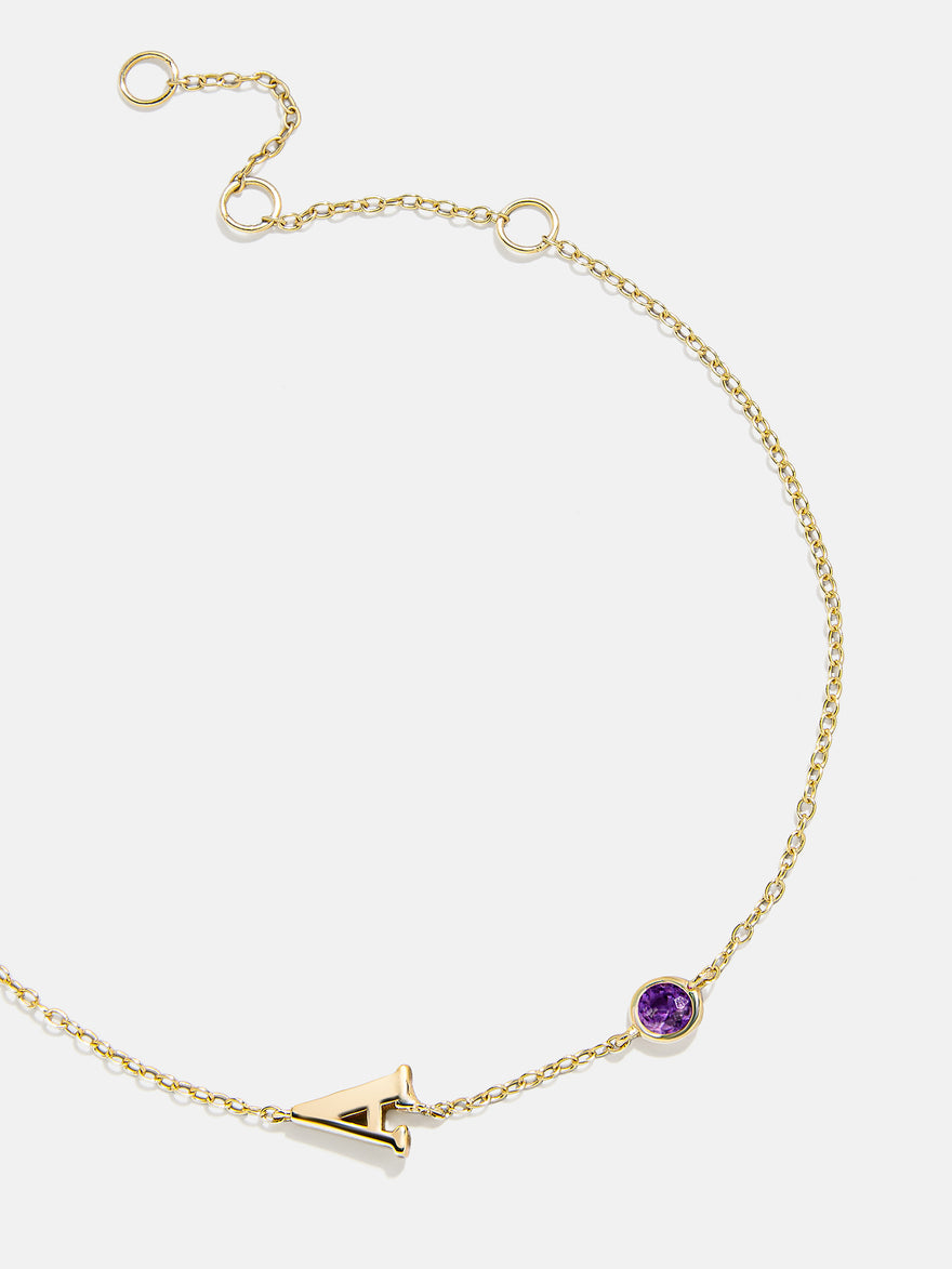 14K Gold Initial Birthstone Custom Bracelet - Amethyst