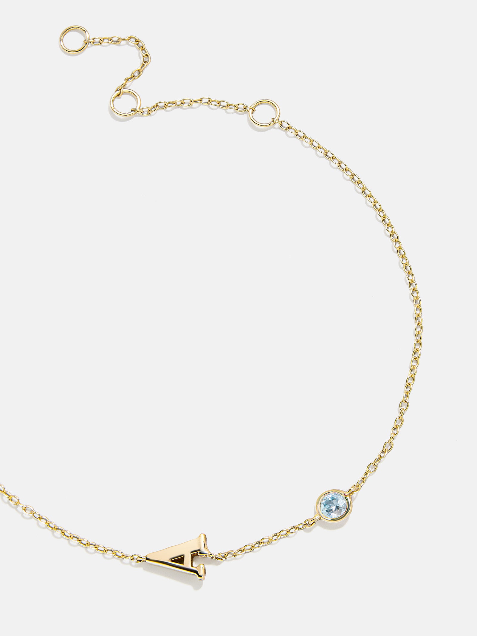 18K Gold Initial Birthstone Custom Bracelet - Aquamarine