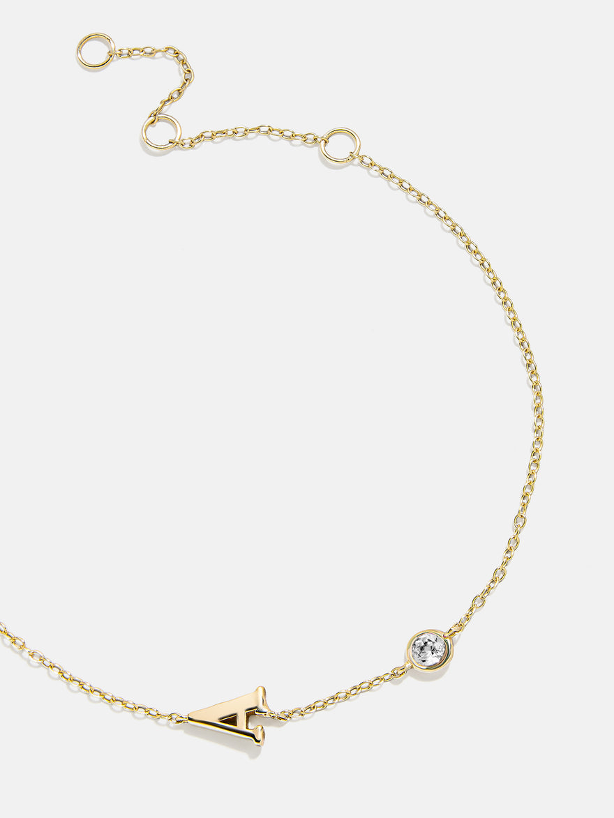18K Gold Initial Birthstone Custom Bracelet - Crystal