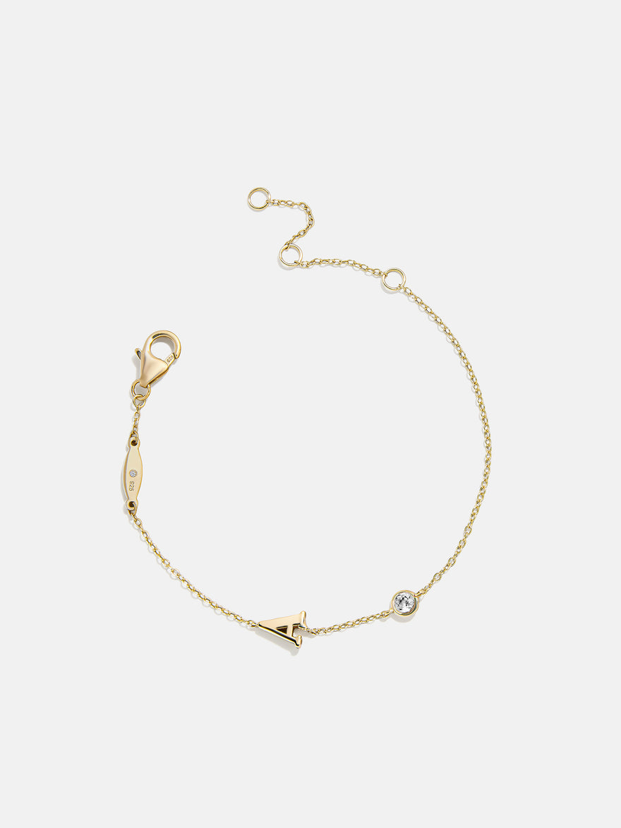 18K Gold Initial Birthstone Custom Bracelet - Crystal
