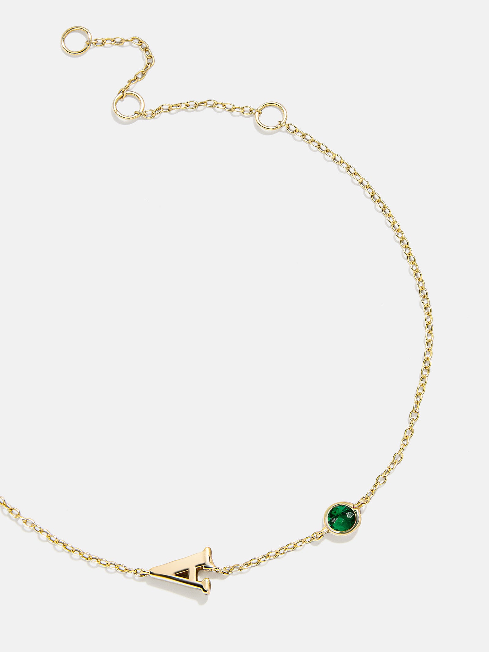 18K Gold Initial Birthstone Custom Bracelet - Emerald