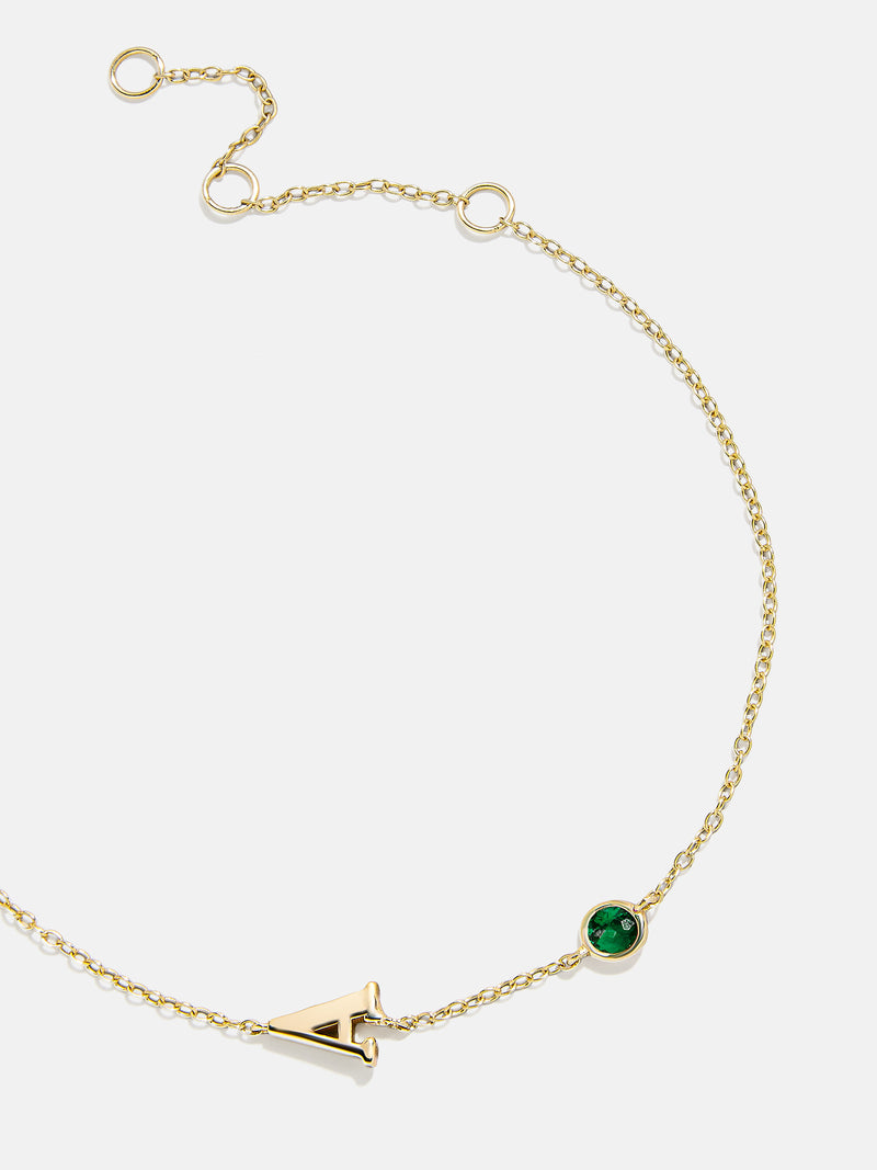 18K Gold Initial Birthstone Custom Bracelet - Emerald