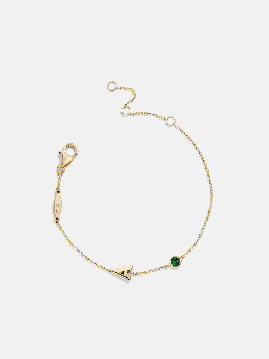 14K Gold Initial Birthstone Custom Bracelet - Emerald