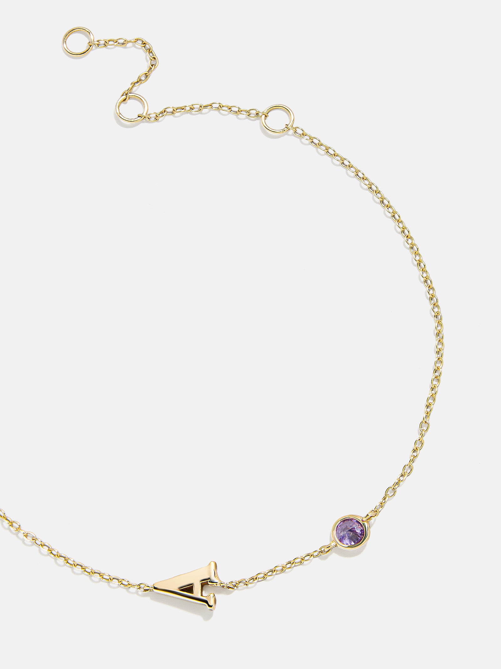 18K Gold Initial Birthstone Custom Bracelet - Light Amethyst