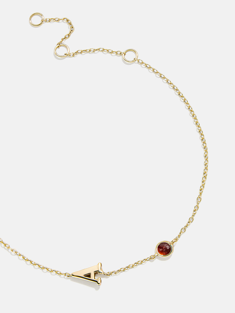 18K Gold Initial Birthstone Custom Bracelet - Ruby