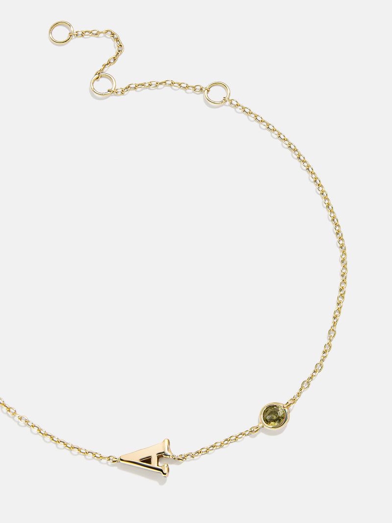18K Gold Initial Birthstone Custom Bracelet - Peridot