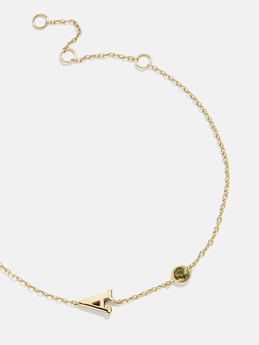 14K Gold Initial Birthstone Custom Bracelet - Peridot