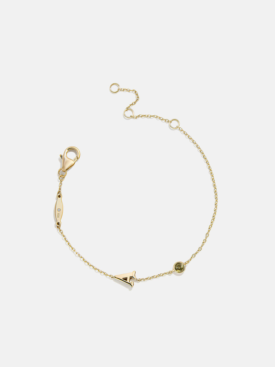 14K Gold Initial Birthstone Custom Bracelet - Peridot
