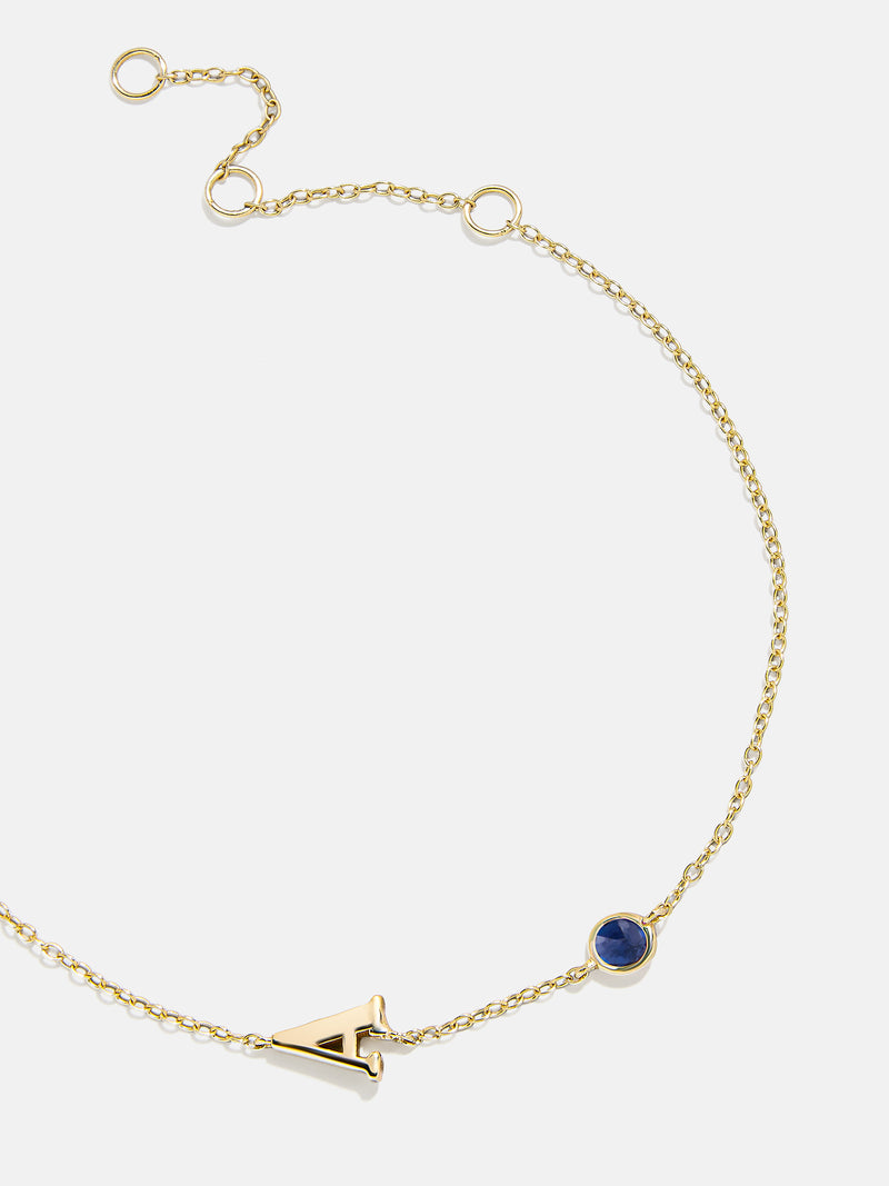 18K Gold Initial Birthstone Custom Bracelet - Sapphire