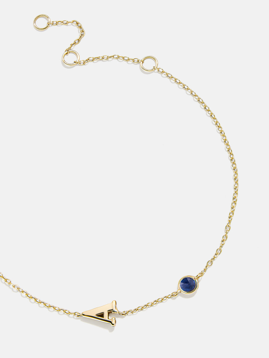 14K Gold Initial Birthstone Custom Bracelet - Sapphire