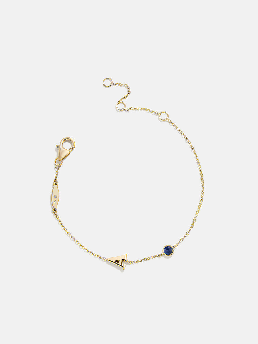14K Gold Initial Birthstone Custom Bracelet - Sapphire