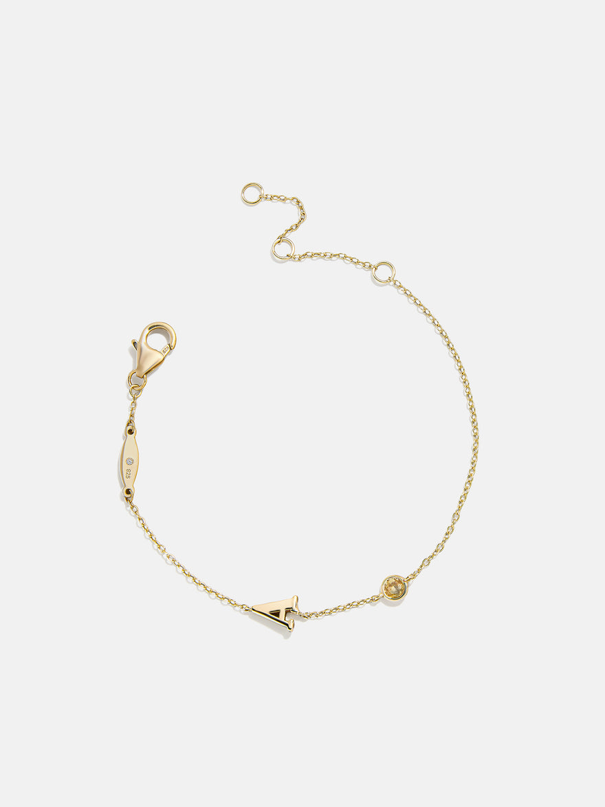 14K Gold Initial Birthstone Custom Bracelet - Topaz